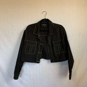New Look Black and Green Cargo Cropped Jacket Womens Size M